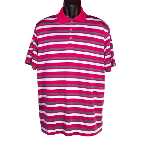 Nike Golf Polo Tour Performance Shirt Short Sleeve Pink Striped Dri Fit Sz Large - Picture 1 of 12